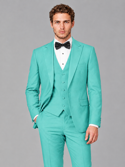 Savile Men's Turquoise Peak Lapel 3-Piece Tuxedo Suit | Jacket, Vest & Trousers - Turquoise