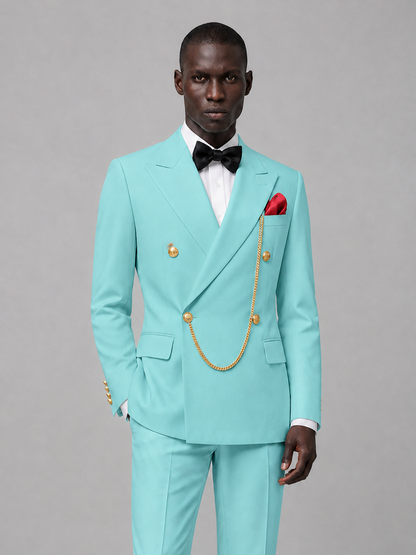 Men's Turquoise Double-Breasted 2-Piece Suit Set – Jacket & Trousers | Turquoise Chain - Turquoise