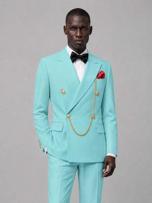 Men's Turquoise Double-Breasted 2-Piece Suit Set – Jacket & Trousers | Turquoise Chain - Turquoise