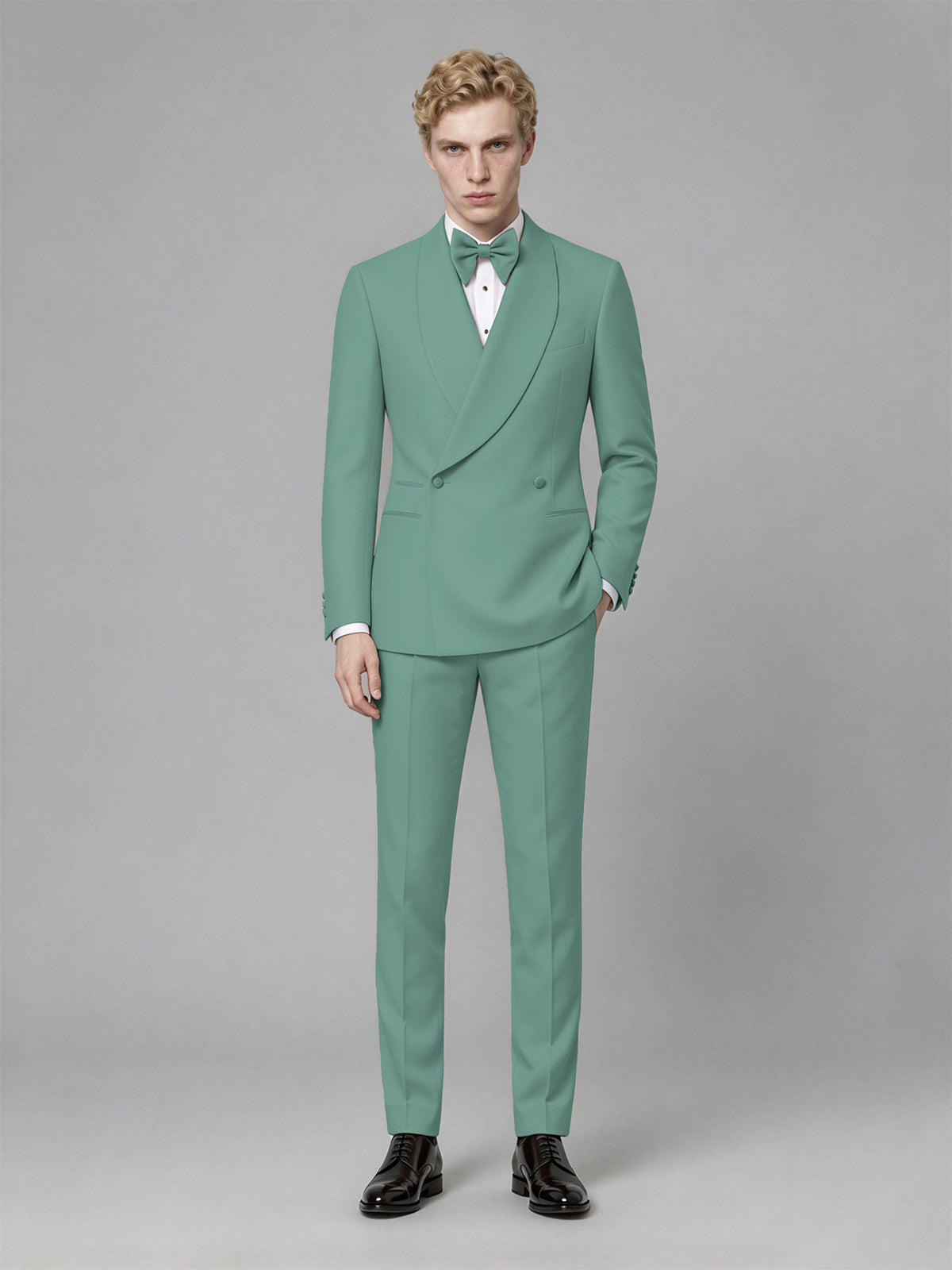 Men's Turquoise Single-Button Turquoise Satin Shawl Lapel Tuxedo Suit Set | Blazer & Trousers - Turquoise