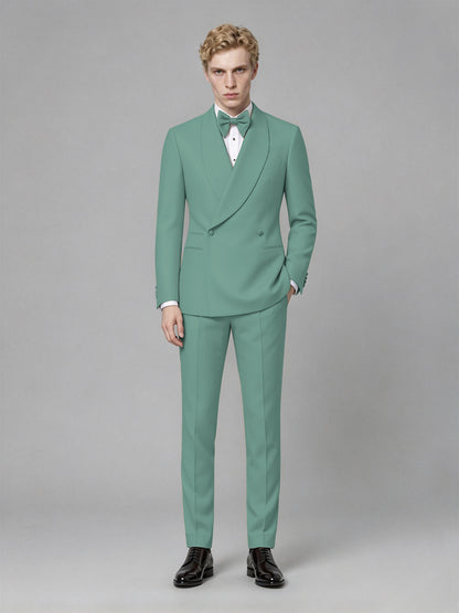 Men's Turquoise Single-Button Turquoise Satin Shawl Lapel Tuxedo Suit Set | Blazer & Trousers - Turquoise