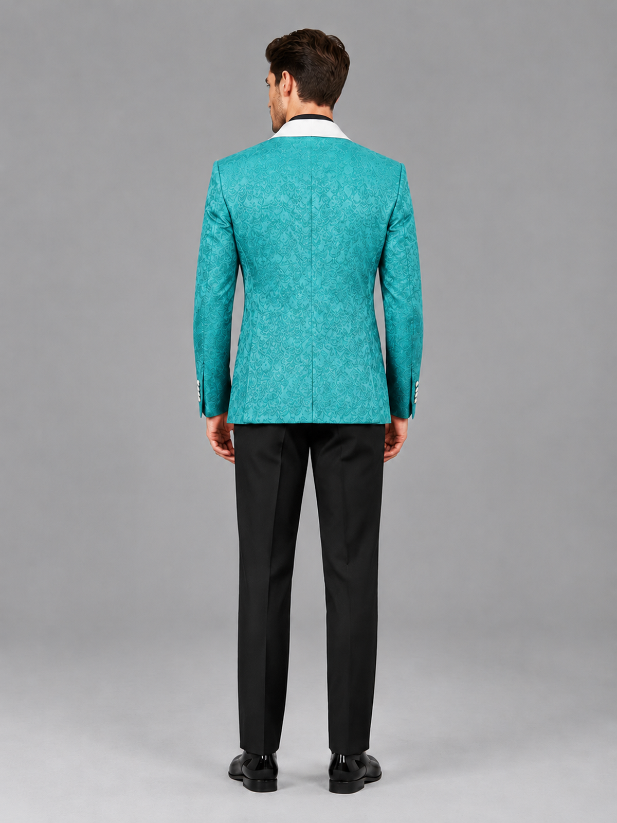 Savile Men's Turquoise Jacquard White Shawl Lapel 2-Piece Tuxedo Suit Set | Jacket & Trousers - Turquoise - Turquoise (2)