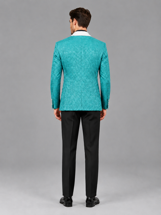 Savile Men's Turquoise Jacquard White Shawl Lapel 2-Piece Tuxedo Suit Set | Jacket & Trousers - Turquoise - Turquoise (2)