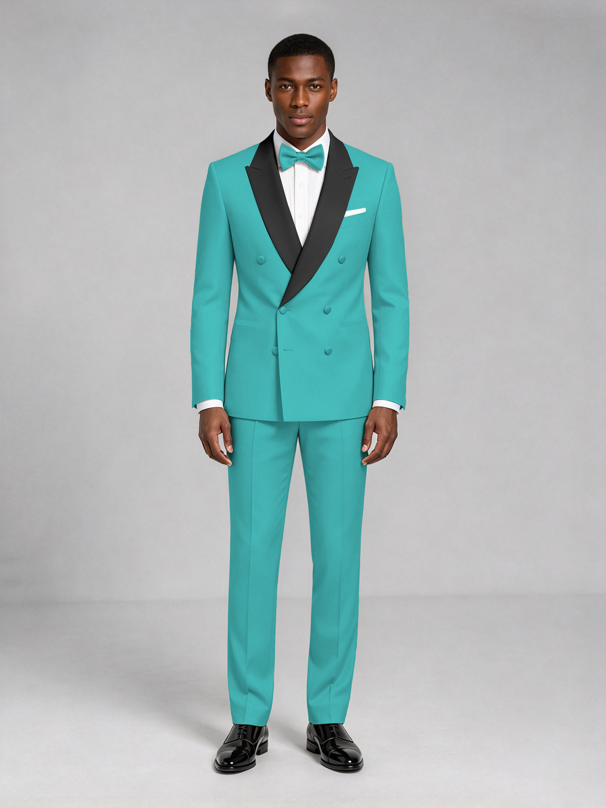Men's Turquoise Double-Breasted Tuxedo Suit – Satin Shawl Lapel Turquoise-Tie Wedding & Gala 2-Piece Set - Turquoise