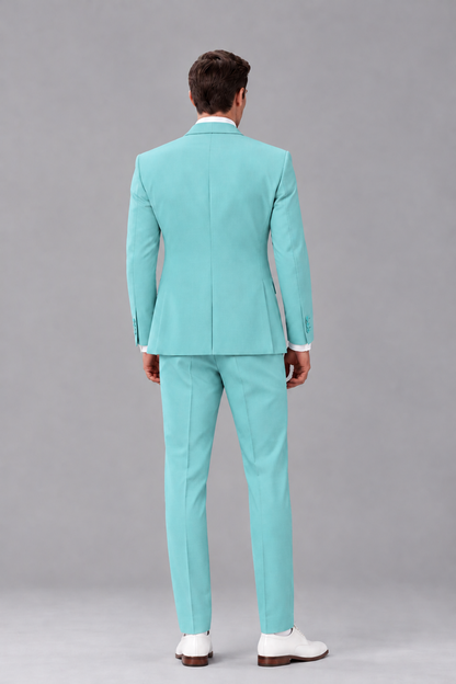 Savile Turquoise 3-Piece Suit with Notch Lapel & Chain Vest - Turquoise
