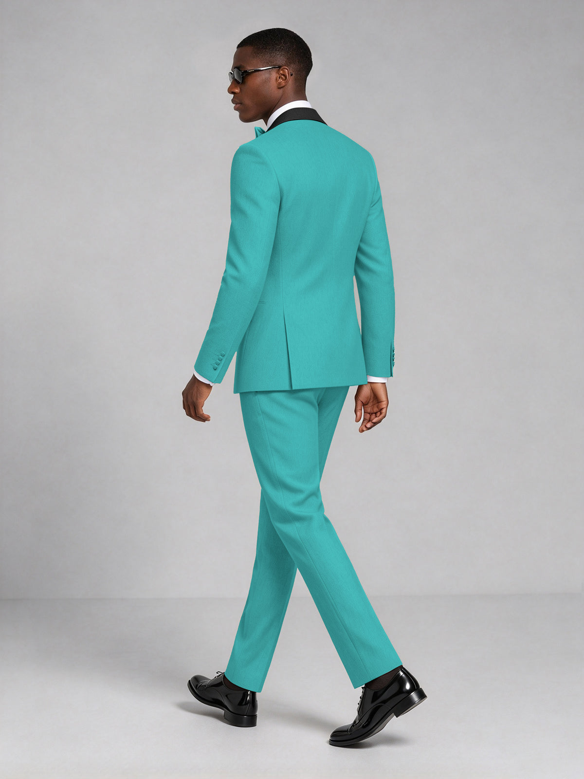 Men's Turquoise Double-Breasted Tuxedo Suit – Satin Shawl Lapel Turquoise-Tie Wedding & Gala 2-Piece Set - Turquoise