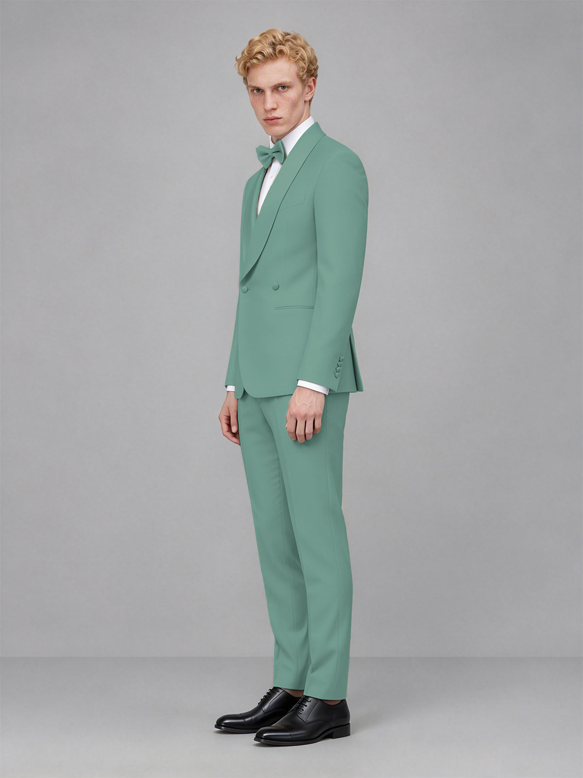 Men's Turquoise Single-Button Turquoise Satin Shawl Lapel Tuxedo Suit Set | Blazer & Trousers - Turquoise