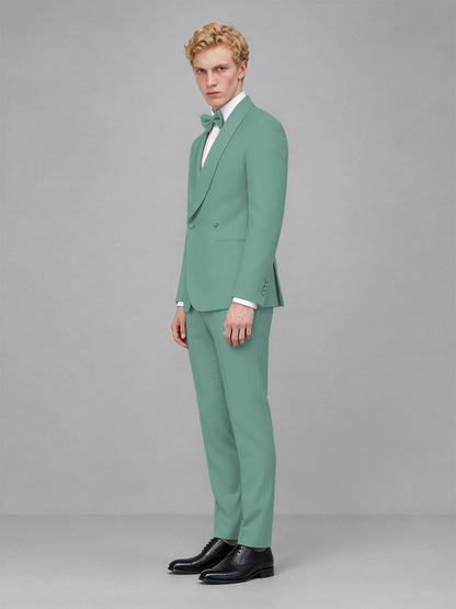 Men's Turquoise Single-Button Turquoise Satin Shawl Lapel Tuxedo Suit Set | Blazer & Trousers - Turquoise