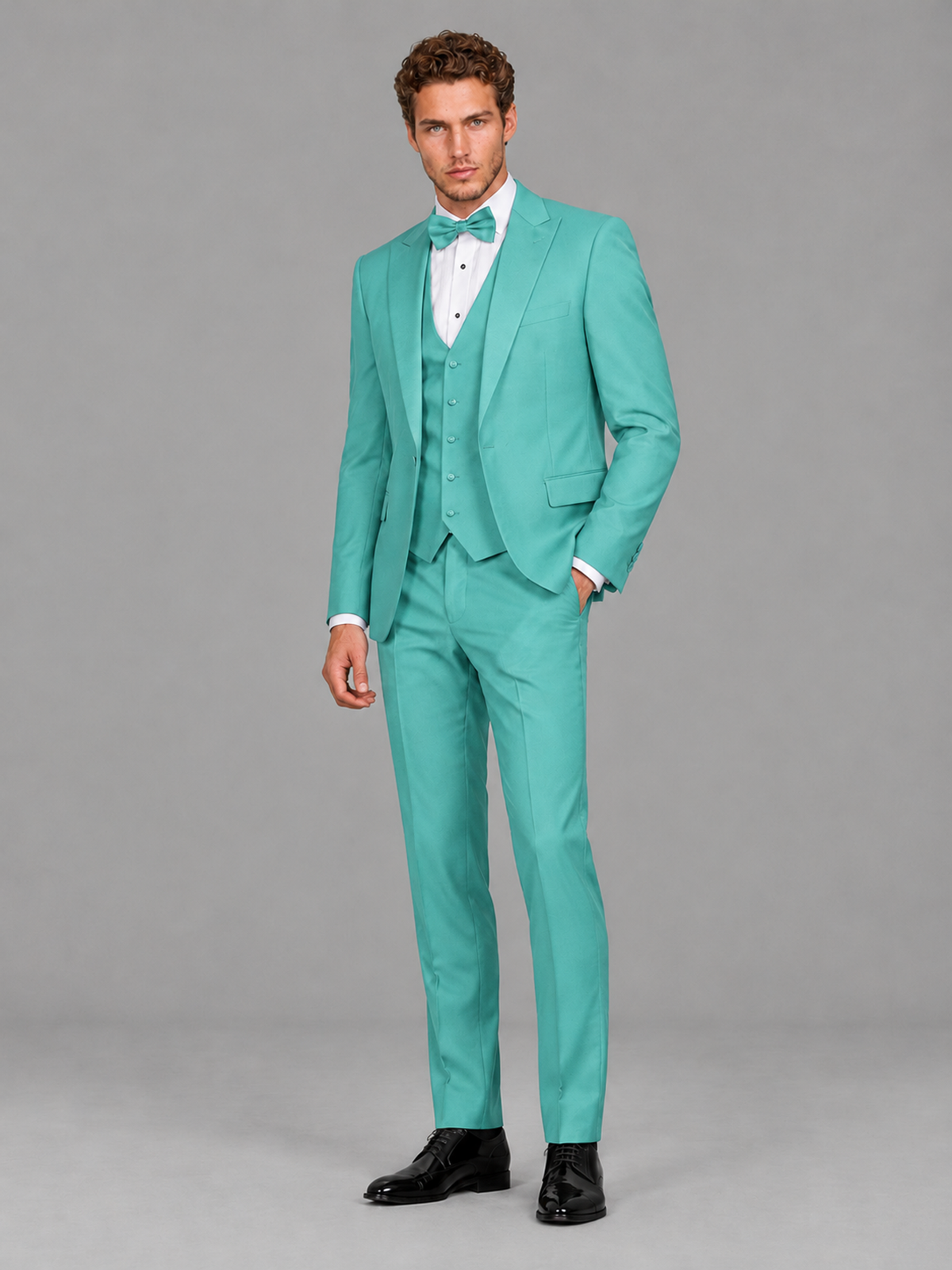 Savile Men's Turquoise Peak Lapel 3-Piece Tuxedo Suit | Jacket, Vest & Trousers - Turquoise