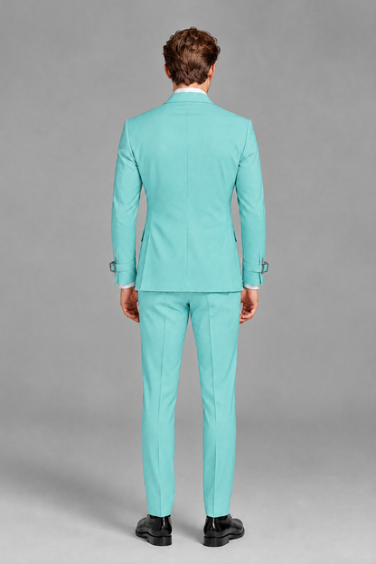 Savile Men's Turquoise Buckle-Closure 2-Piece Suit Set | Peak Lapel Blazer & Trousers - Turquoise
