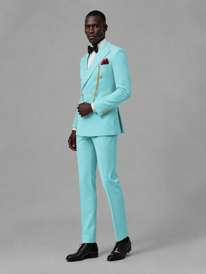 Men's Turquoise Double-Breasted 2-Piece Suit Set – Jacket & Trousers | Turquoise Chain - Turquoise