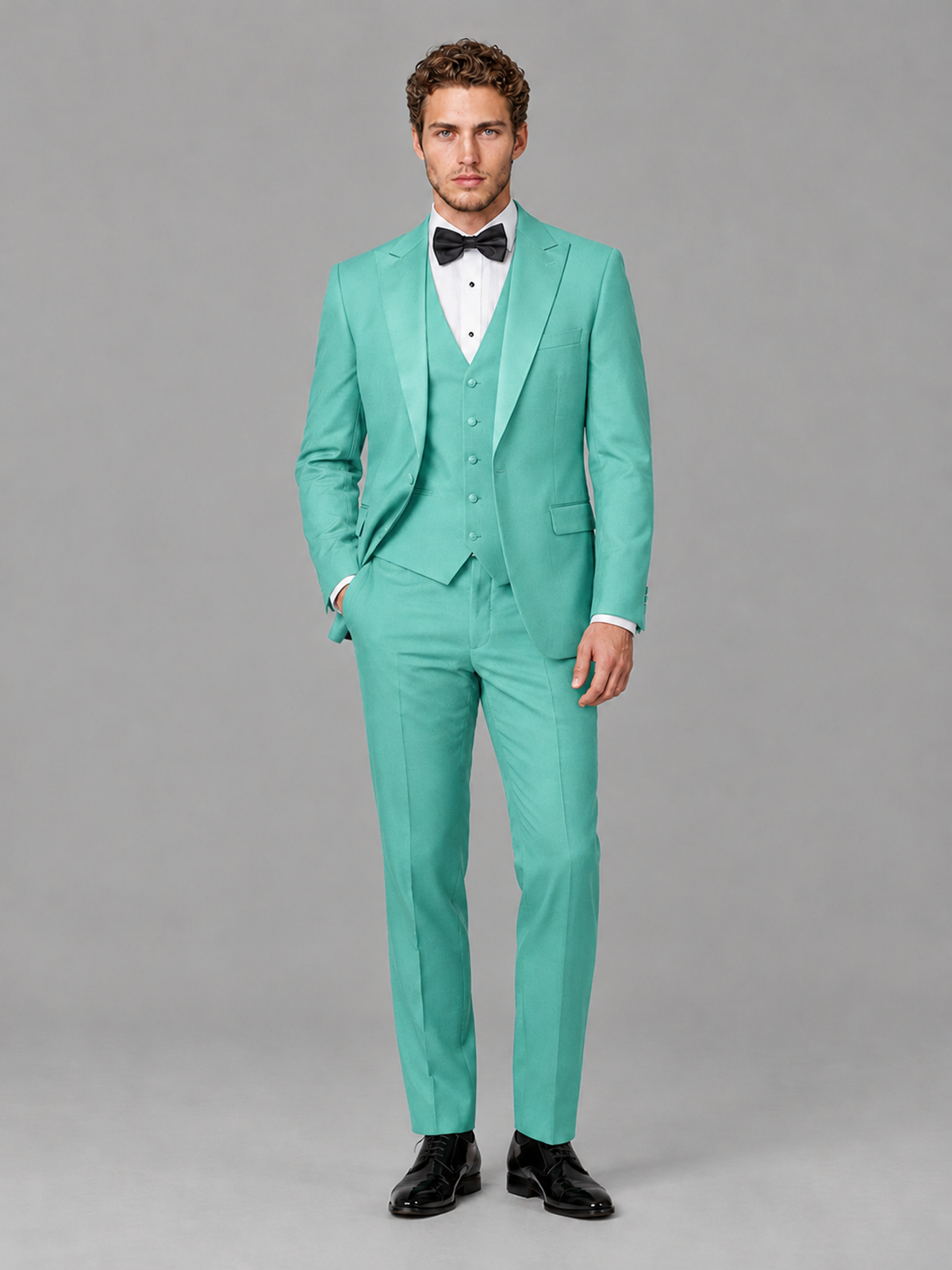 Savile Men's Turquoise Peak Lapel 3-Piece Tuxedo Suit | Jacket, Vest & Trousers - Turquoise
