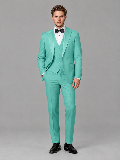 Savile Men's Turquoise Peak Lapel 3-Piece Tuxedo Suit | Jacket, Vest & Trousers - Turquoise