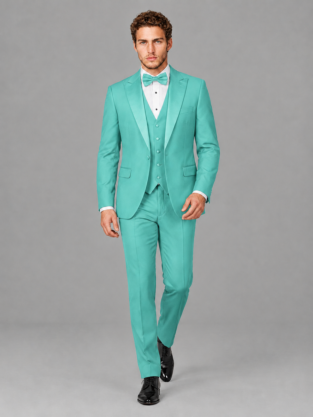 Savile Men's Turquoise Peak Lapel 3-Piece Tuxedo Suit | Jacket, Vest & Trousers - Turquoise