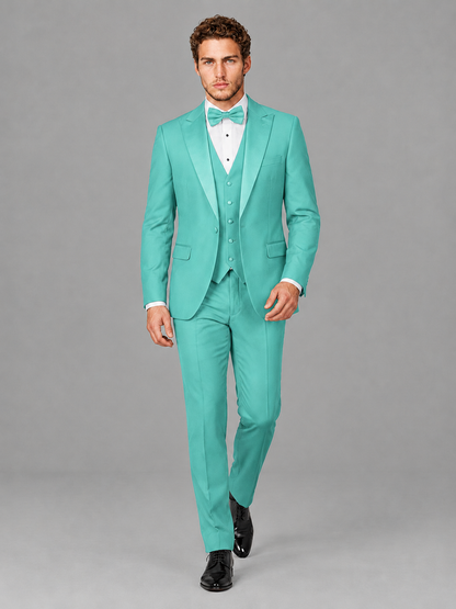 Savile Men's Turquoise Peak Lapel 3-Piece Tuxedo Suit | Jacket, Vest & Trousers - Turquoise