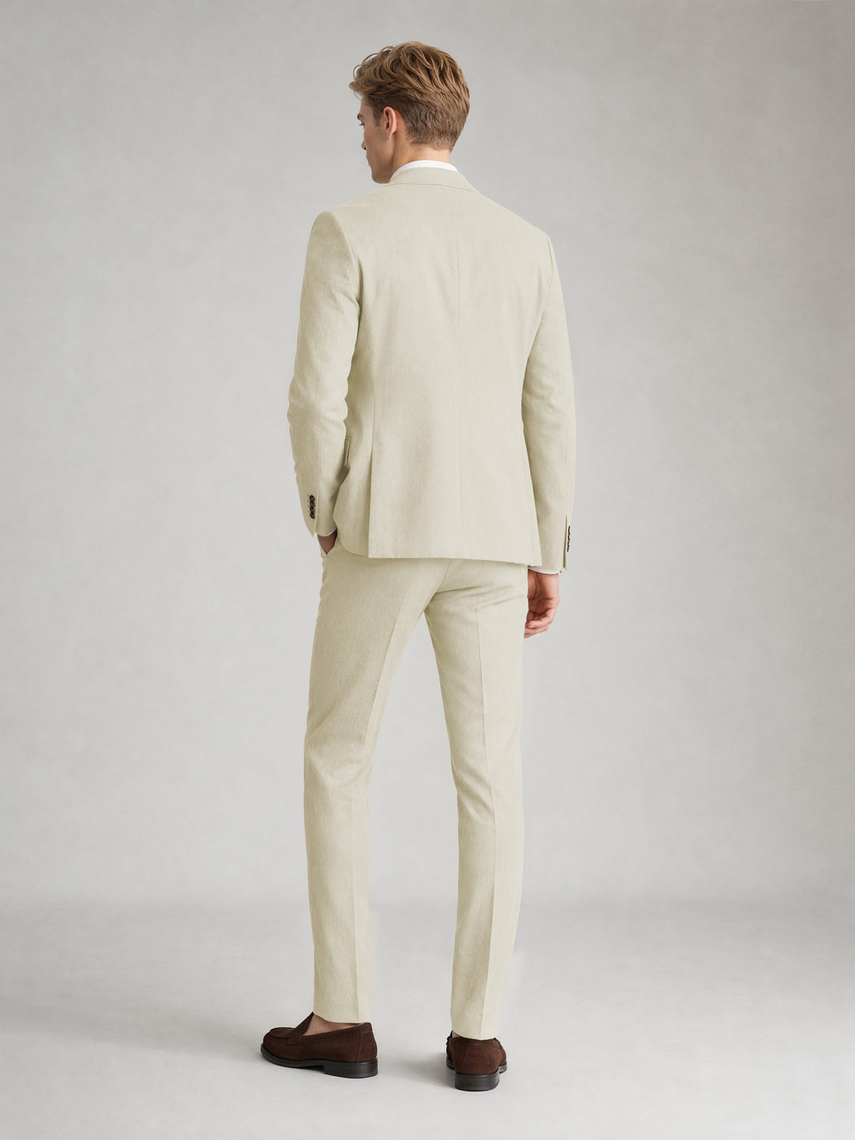Savile Men's Sand Khaki Linen-Blend 2-Piece Suit Set – Two-Button Notch Lapel Slim-Fit Blazer & Slim Trousers - Wheat Beige - Wheat_Beige