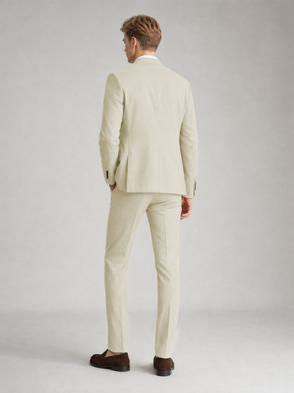 Savile Men's Sand Khaki Linen-Blend 2-Piece Suit Set – Two-Button Notch Lapel Slim-Fit Blazer & Slim Trousers - Wheat Beige - Wheat_Beige