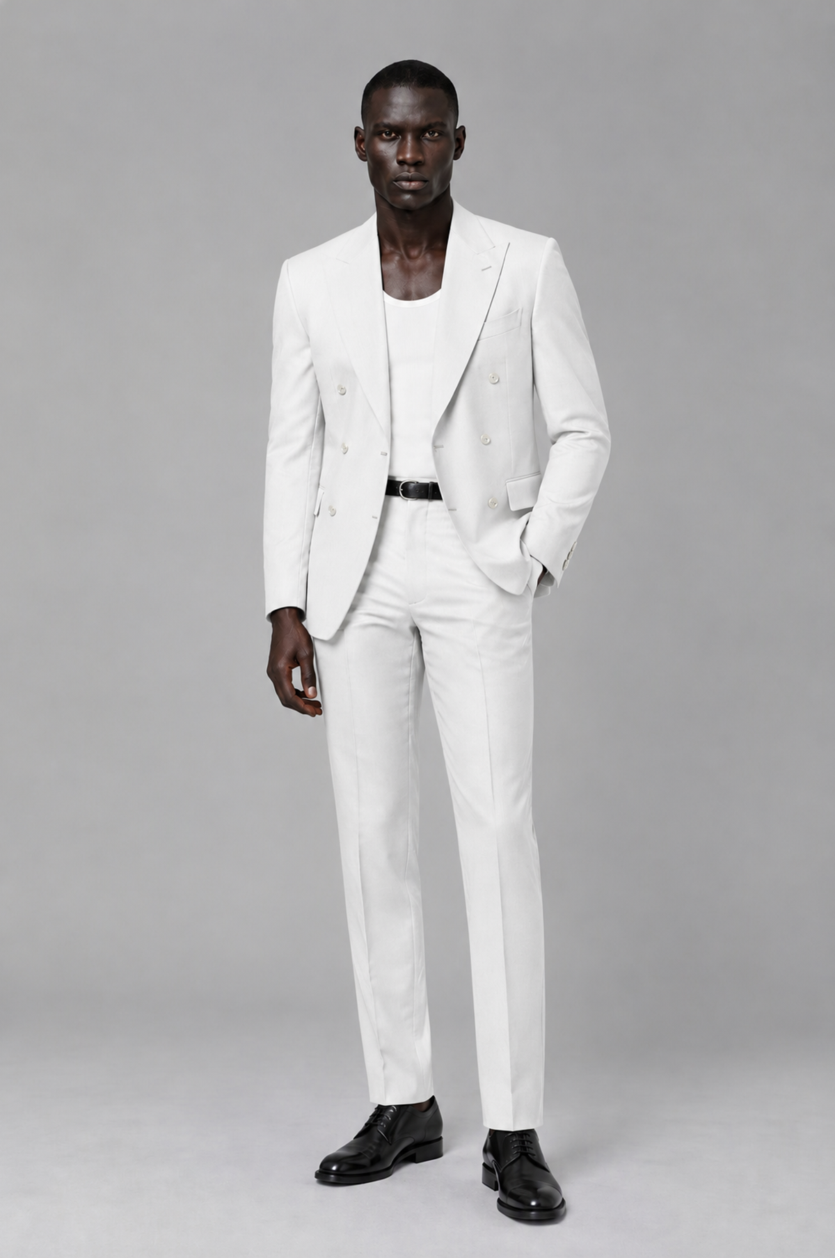 Savile Men's White Double Breasted Slim Fit 2-Piece Suit Set – Blazer & Trousers | Wedding Gala Formal - White - White_02