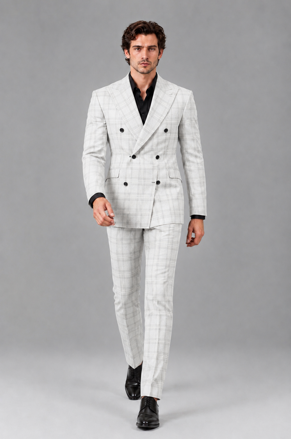 Savile Men's Rust Plaid 2-Piece Double-Breasted Suit – Peak Lapel Slim-Fit Jacket & Trousers Set - White - White