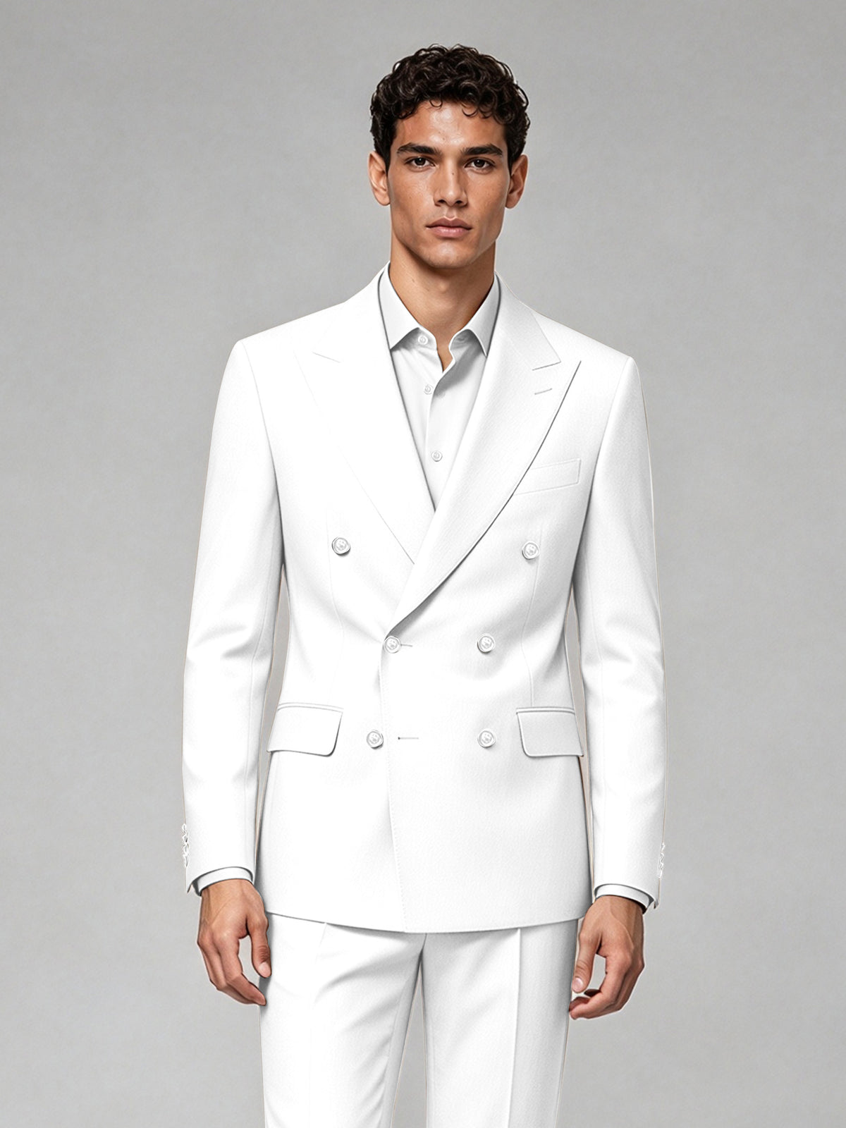 Savile Men's White Double-Breasted 2-Piece Suit Set – Blazer & Trousers - White