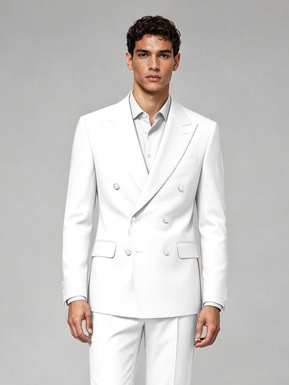 Savile Men's White Double-Breasted 2-Piece Suit Set – Blazer & Trousers - White