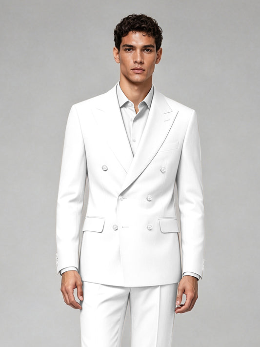 Savile Men's White Double-Breasted 2-Piece Suit Set – Blazer & Trousers - White
