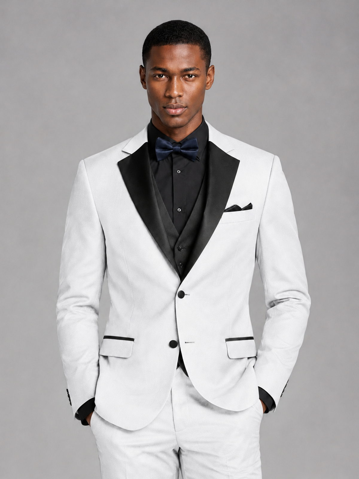 Savile Men's White Contrast Shawl Lapel Tuxedo Suit – 3-Piece Wedding, Prom & Black-Tie Formal Set - White - White_1