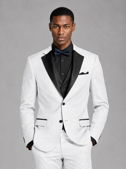 Savile Men's White Contrast Shawl Lapel Tuxedo Suit – 3-Piece Wedding, Prom & Black-Tie Formal Set - White - White_1