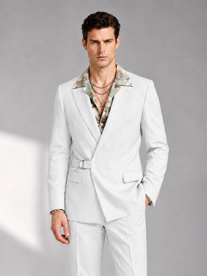 Savile Men's White Belted Wrap 2-Piece Suit – Peak Lapel Blazer & Tailored Trousers - SUC060 - White - White_1