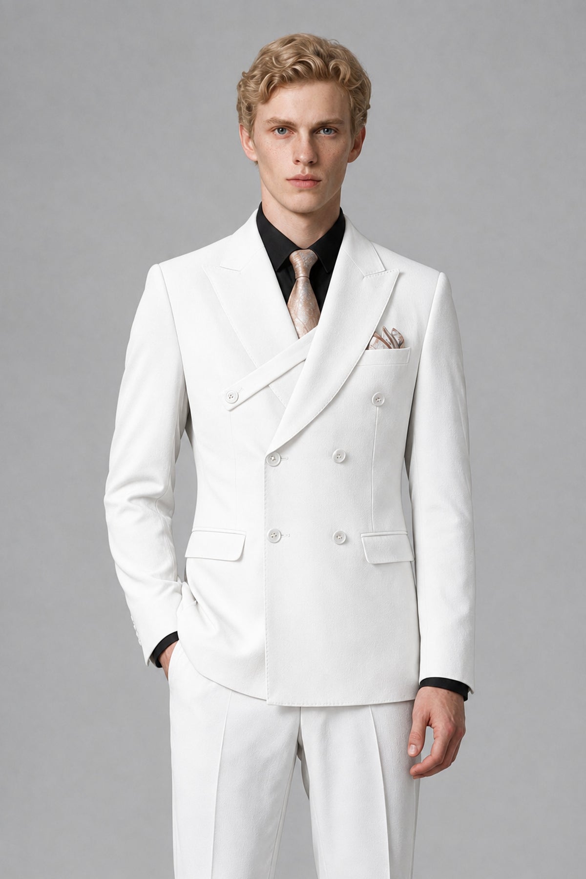 Savile Men's White Double-Breasted Two-Piece Suit - White