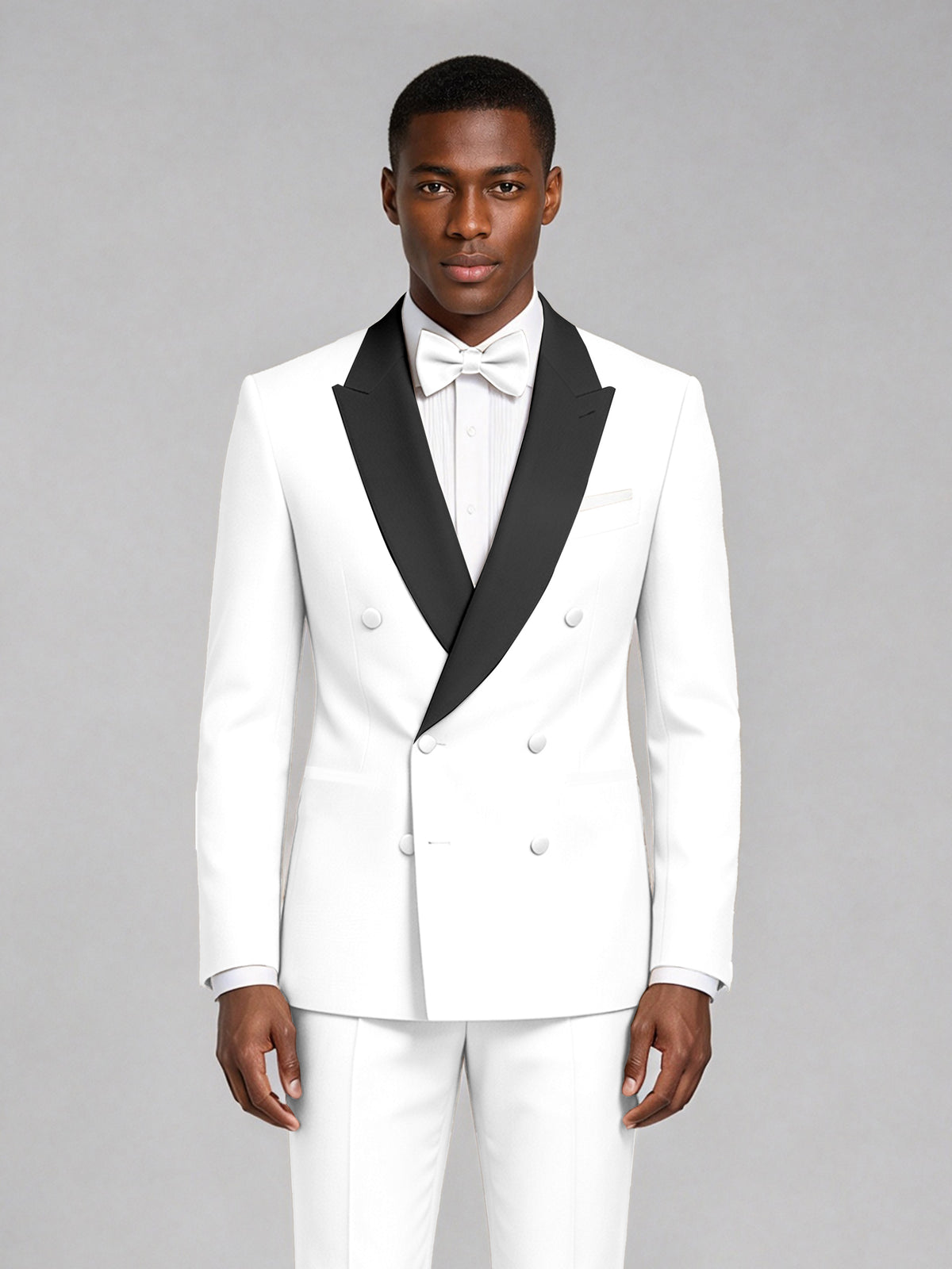 Men's White Double-Breasted Tuxedo Suit – Satin Shawl Lapel White-Tie Wedding & Gala 2-Piece Set - White