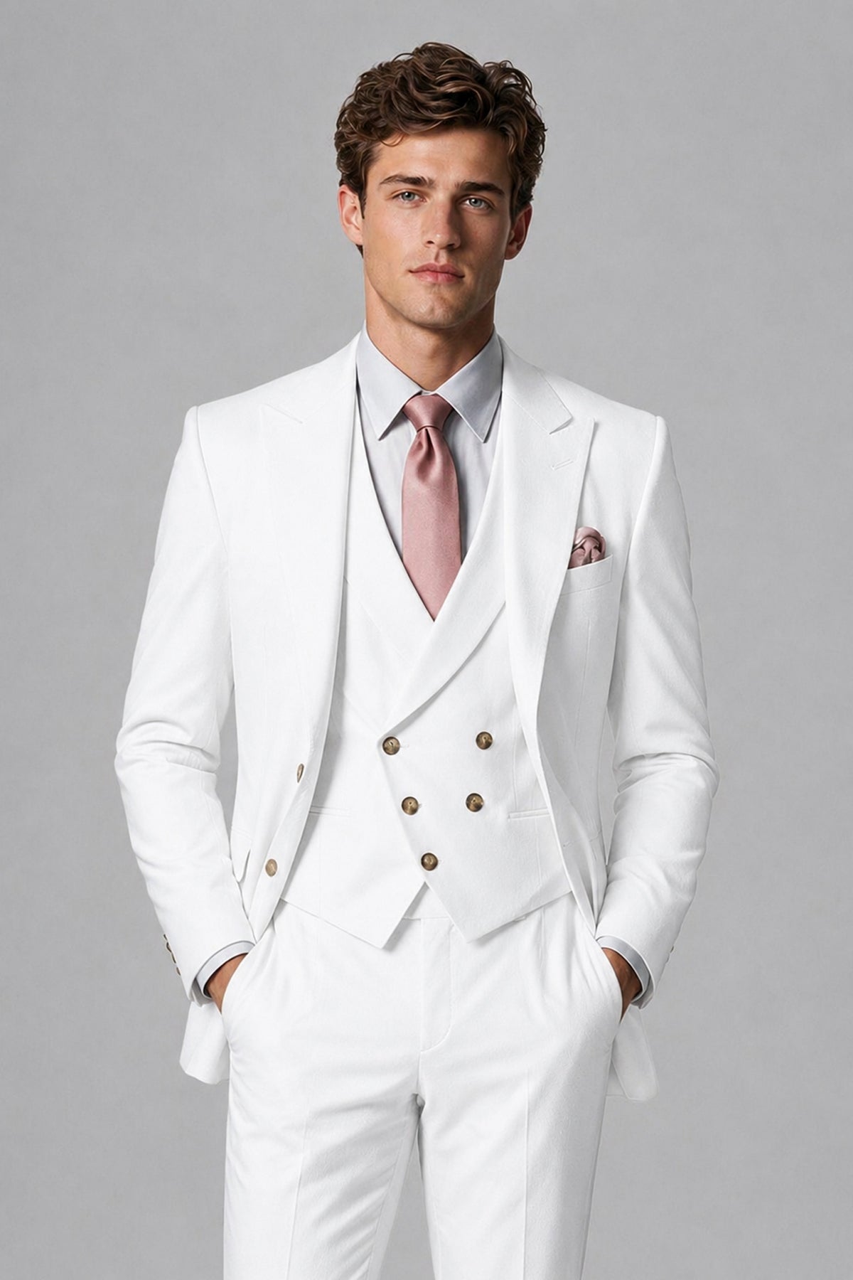 Savile Men's Dusty White 3-Piece Suit – Jacket, Vest & Trousers | QX0113 - White