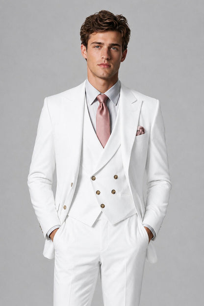 Savile Men's Dusty White 3-Piece Suit – Jacket, Vest & Trousers | QX0113 - White