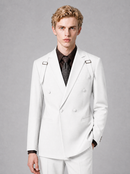 Men's Light White Double-Breasted Slim Fit 2-Piece Suit – Peak Lapel Wedding & Business Formal Set - White - White_1