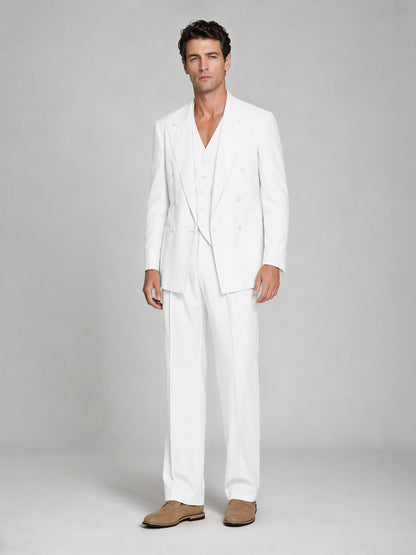 Men's White Double-Breasted 2-Piece Suit – Peak Lapel Wedding & Beach Formal Set with Vest - White