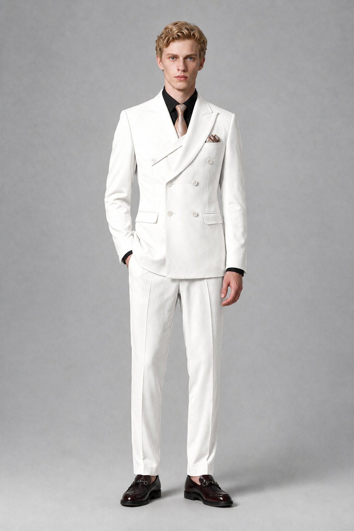Savile Men's White Double-Breasted Two-Piece Suit - White