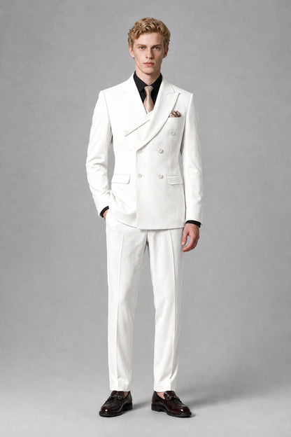 Savile Men's White Double-Breasted Two-Piece Suit - White