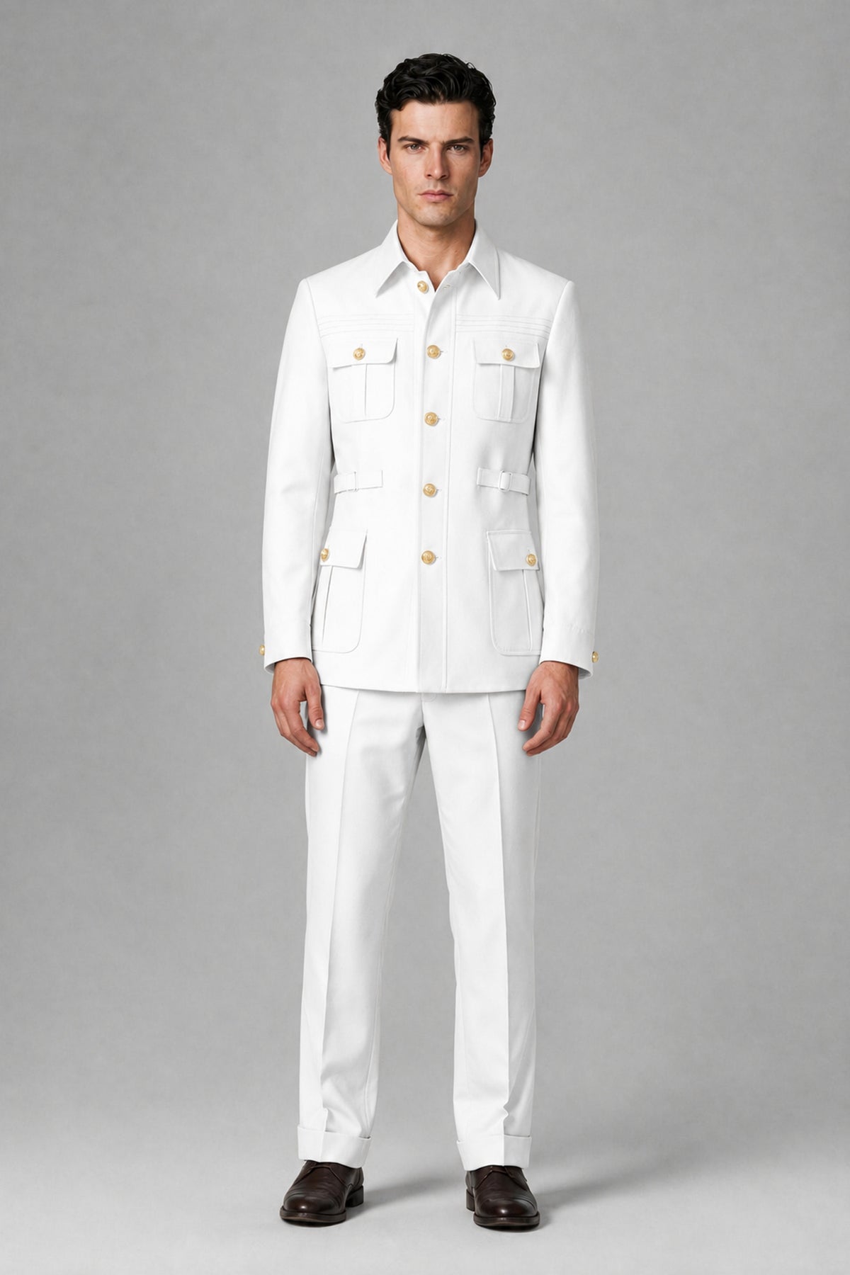 Savile White Safari Jacket & Trousers Two-Piece Men's Suit - White