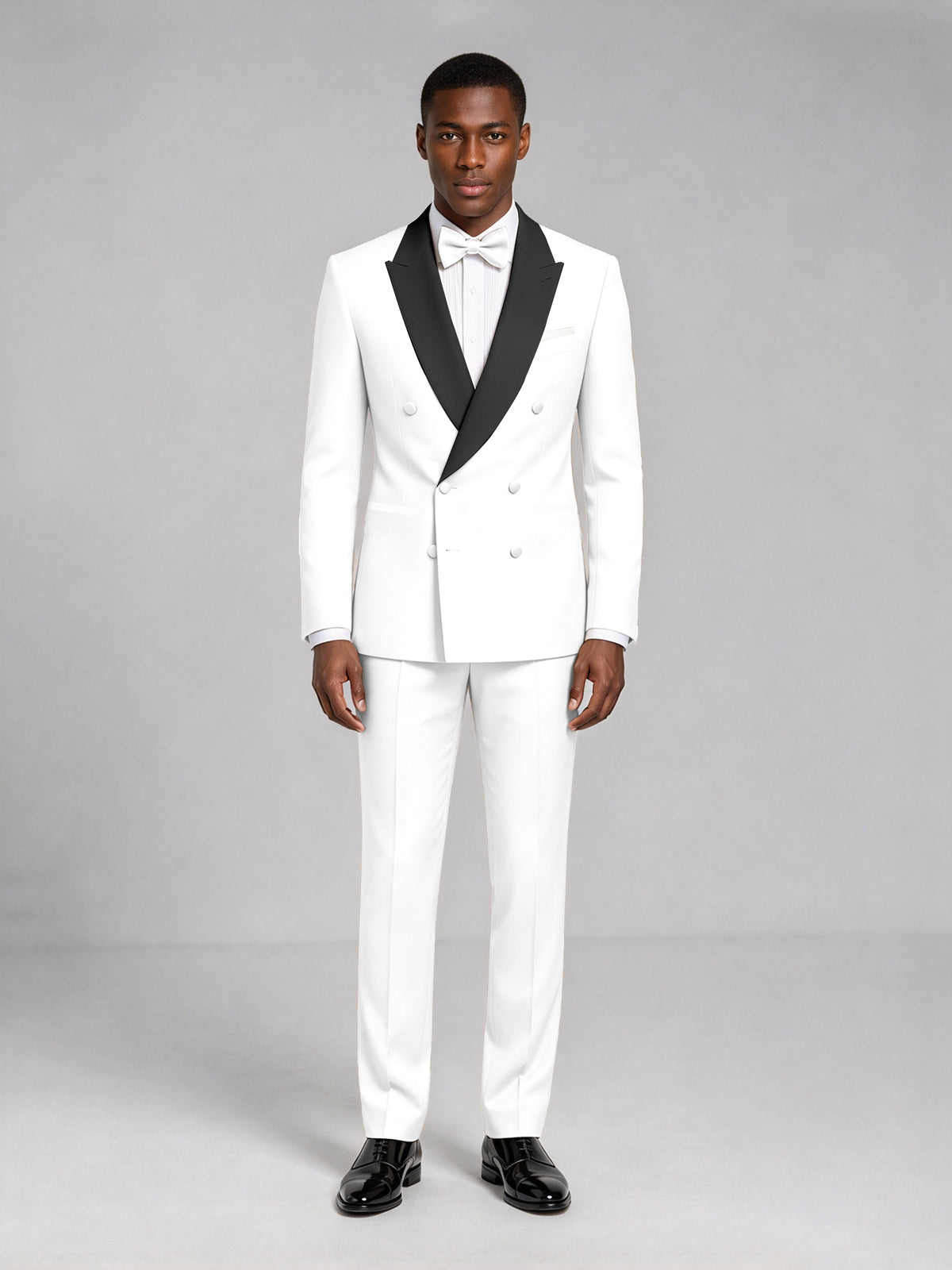 Men's White Double-Breasted Tuxedo Suit – Satin Shawl Lapel White-Tie Wedding & Gala 2-Piece Set - White