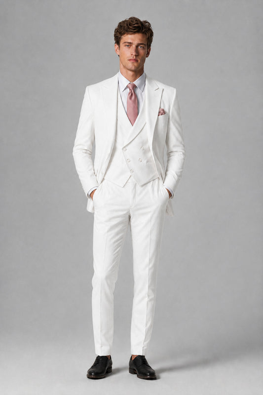 Savile Men's Dusty White 3-Piece Suit – Jacket, Vest & Trousers | QX0113 - White