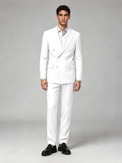 Savile Men's White Double-Breasted 2-Piece Suit Set – Blazer & Trousers - White