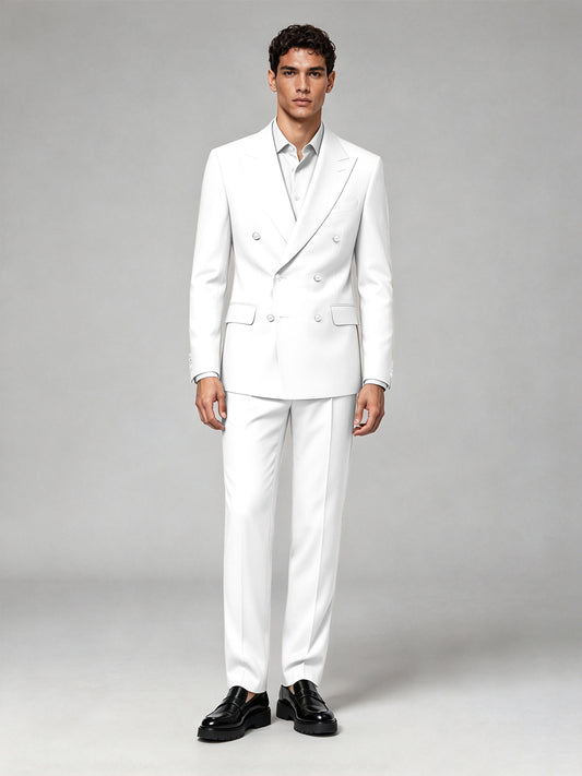 Savile Men's White Double-Breasted 2-Piece Suit Set – Blazer & Trousers - White