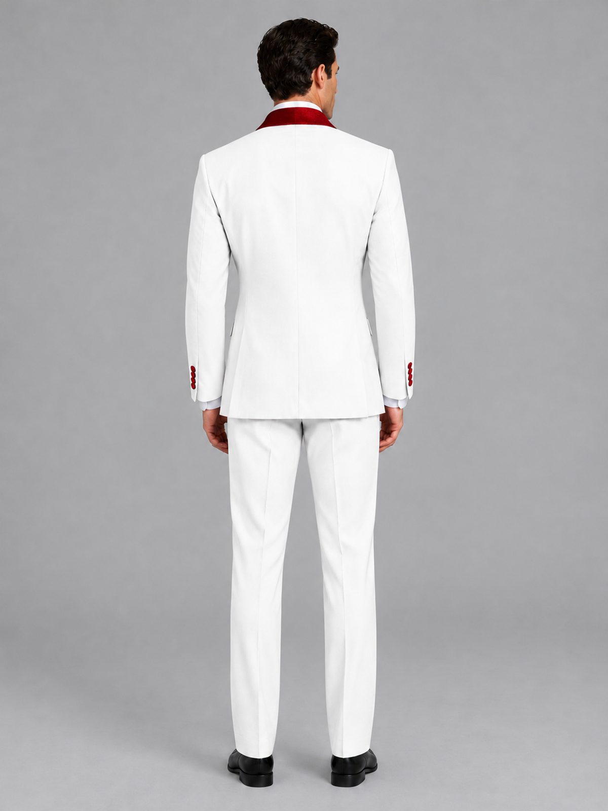 Savile Men's White 3-Piece Tuxedo Suit Set – Contrast Red Shawl Lapel Blazer, Red Waistcoat & Trousers - SUC020 - White