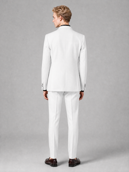 Men's Light White Double-Breasted Slim Fit 2-Piece Suit – Peak Lapel Wedding & Business Formal Set - White - White_3
