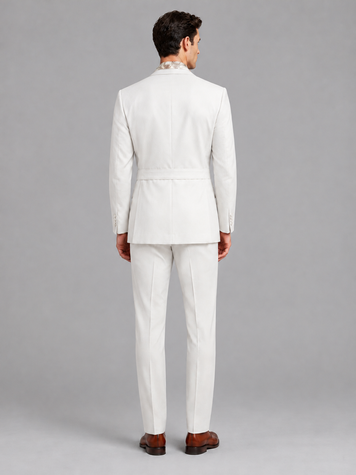 Savile Men's White Belted Wrap 2-Piece Suit – Peak Lapel Blazer & Tailored Trousers - SUC060 - White - White_3