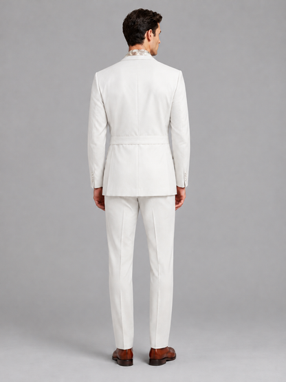 Savile Men's White Belted Wrap 2-Piece Suit – Peak Lapel Blazer & Tailored Trousers - SUC060 - White - White_3