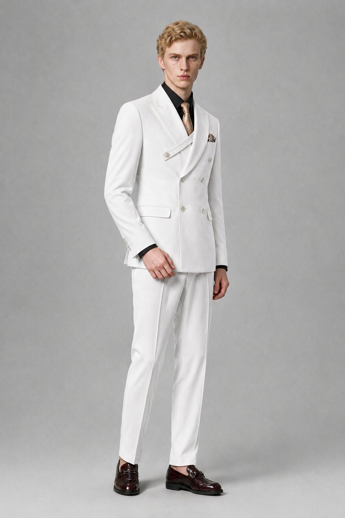 Savile Men's White Double-Breasted Two-Piece Suit - White