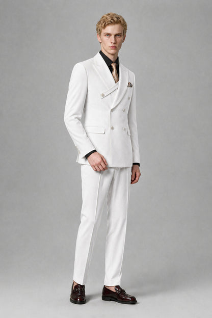 Savile Men's White Double-Breasted Two-Piece Suit - White