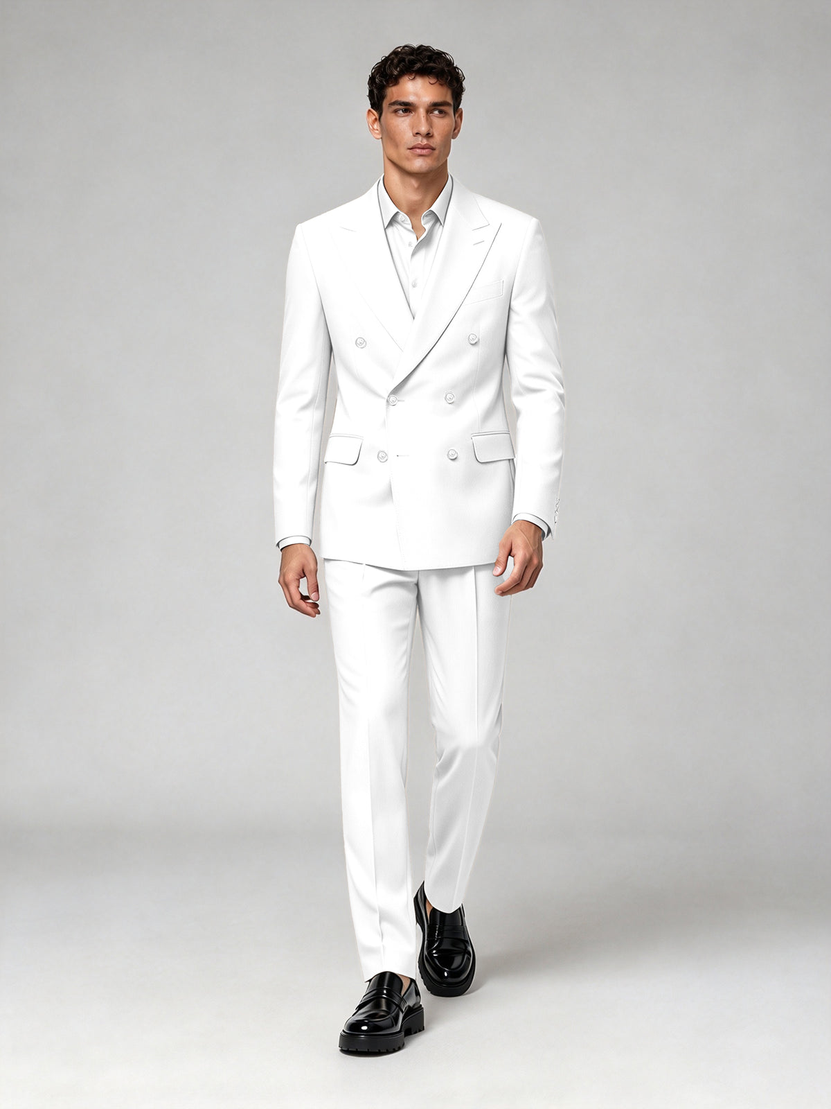 Savile Men's White Double-Breasted 2-Piece Suit Set – Blazer & Trousers - White