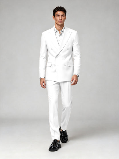 Savile Men's White Double-Breasted 2-Piece Suit Set – Blazer & Trousers - White